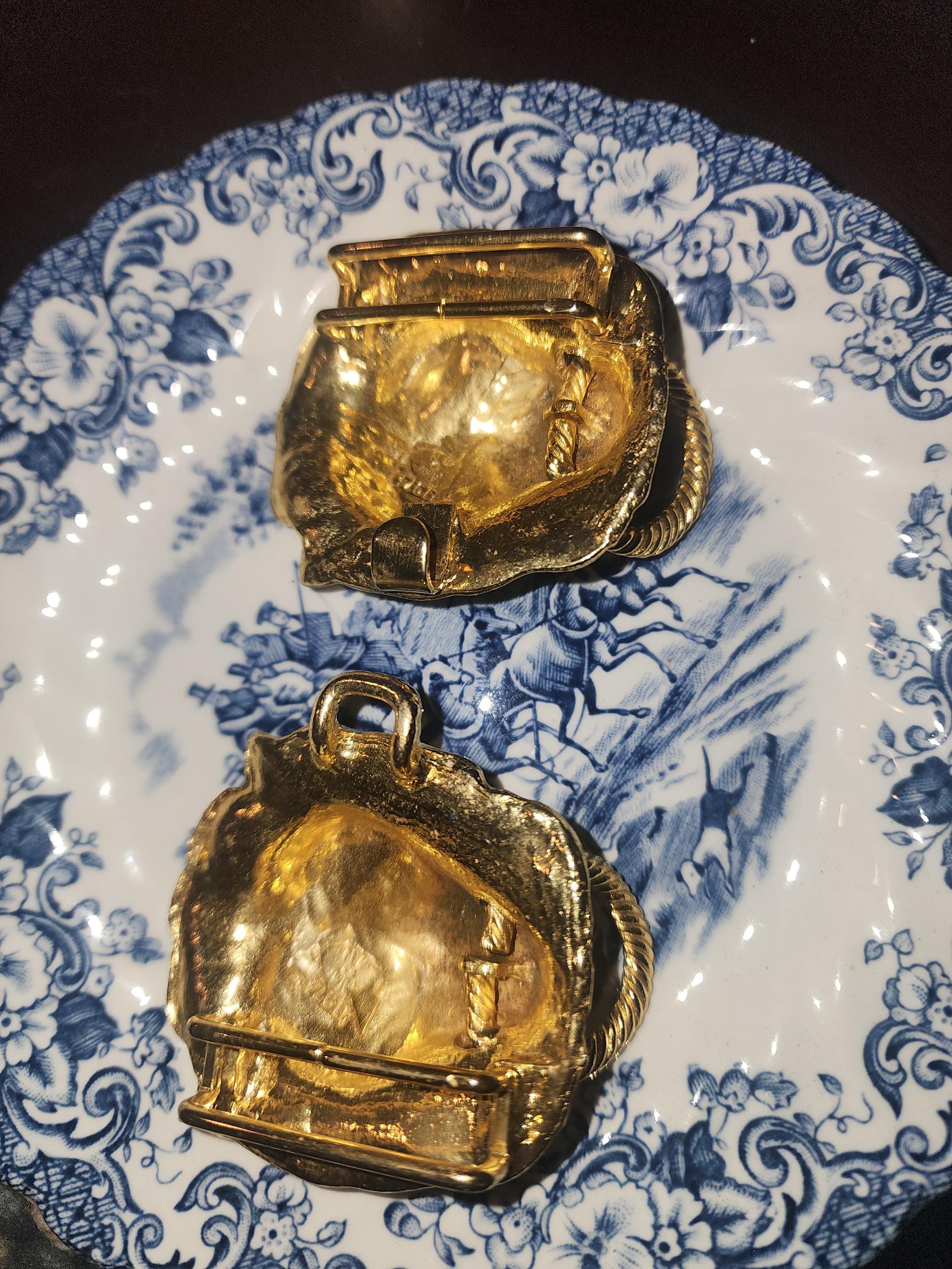 Vintage 1974 Mimi Di N Gold Lions Door Knocker Belt Buckle 
