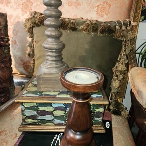 Vintage Wooden Candlestick Set: Boho Eclectic Decor
