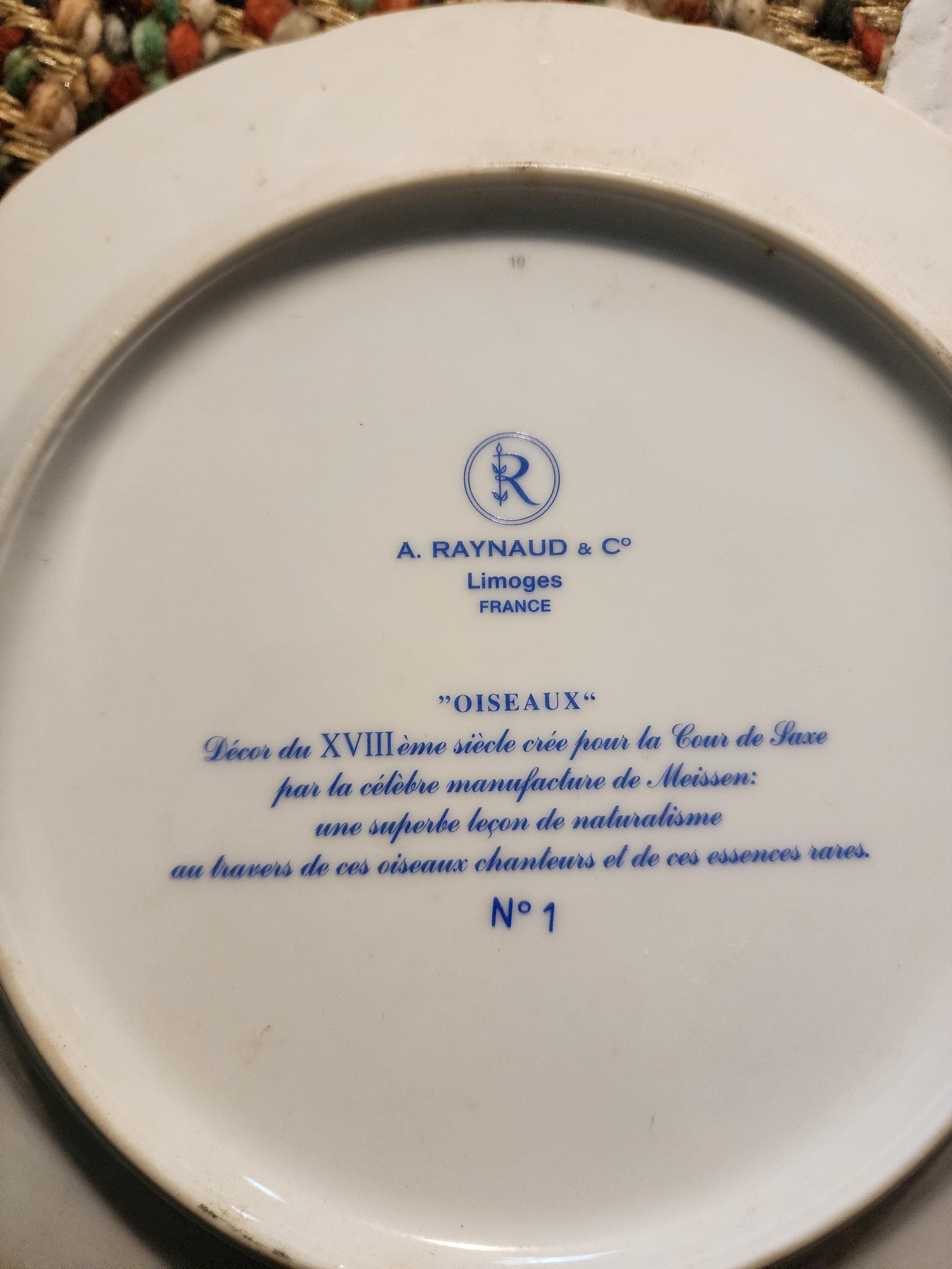 Vintage Ceralene Raynaud Limoges Salad Plates, LES OISEAUX, Set of