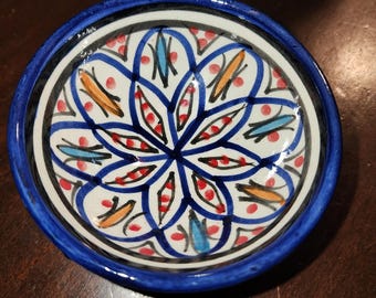 Hand painted Moroccan pottery trinket bowl