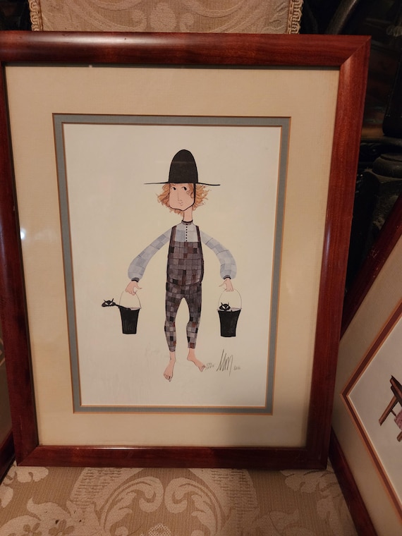 P. Buckley Moss Print: Boy With Cats, Amish Theme, Signed