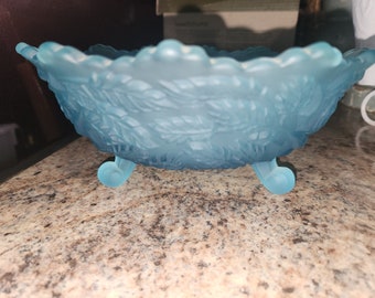 Imperial glass opalescent blue tri footed candy dish