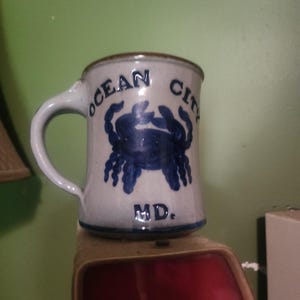studio pottery signed blue crab Ocean City mug coffee cup