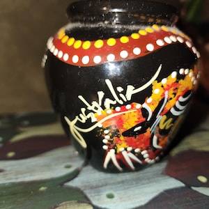 Australian Aboriginal pottery vase motif dot ceramic very colorful