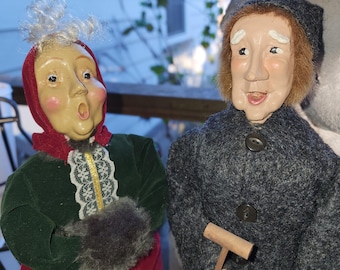 Vintage 1970s Handmade Christmas Caroler Set, Wooden Base