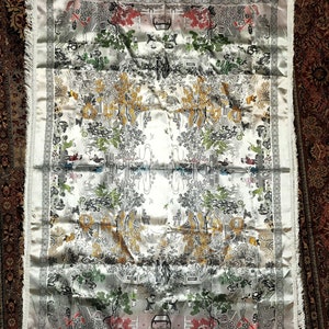 Japanese Floral Fringe Tapestry Scarf: Piano Shawl, Wall Hanging (40x56 inches)