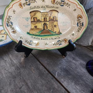 Platter small oval hand painted pottery made by Ceramica Artistica Marina Cerreto Sannita Italy