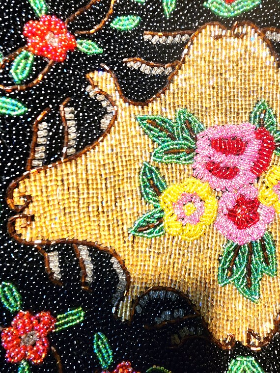 Antique Floral Beaded Purse – handle metal and ch… - image 5