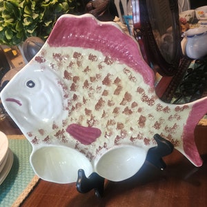 Figural Fish Plate Serving Dish set of 6 plates Cream Pottery dinnerware