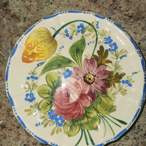 1930&#39;s 6.5&quot; Italian Renaissance Revival Nova Rose Hand Painted Bread Plates Side Plate, Small Made in Italy Nova set of 4 plates