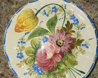 Platos de rosas pintados a mano de estilo renacentista italiano de la década de 1930 (juego de 4)
