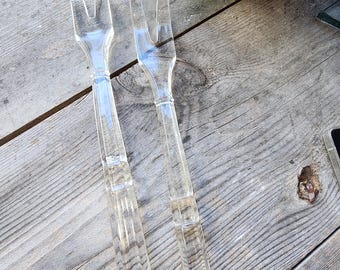 Fourchettes à salade vintage, service rétro en verre, 24 cm