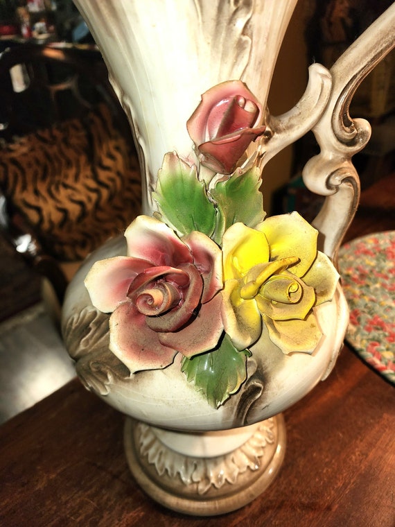 Capodimonte Lg Porcelain Carved Flowers Vase Urn Pitcher Italy - Etsy