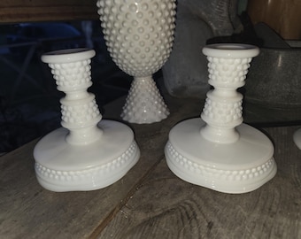 Westmoreland American Hobnail melkglas kandelaar set van 2 vintage
