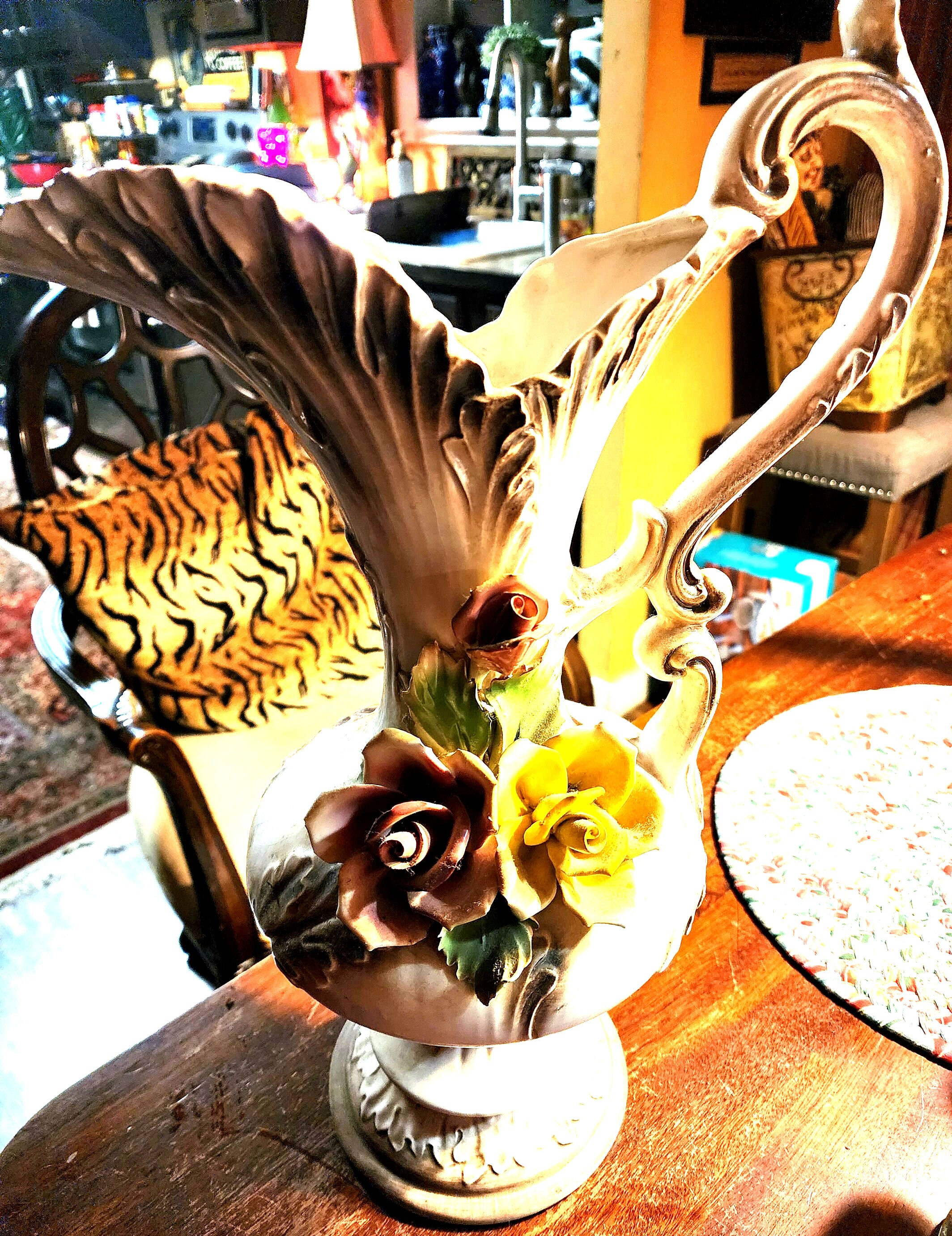 Capodimonte Lg Porcelain Carved Flowers Vase Urn Pitcher Italy - Etsy