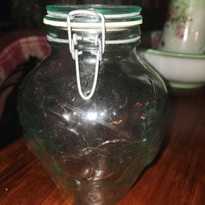 Hermetic Green Tint Glass Jar VE Made in Italy Vintage
