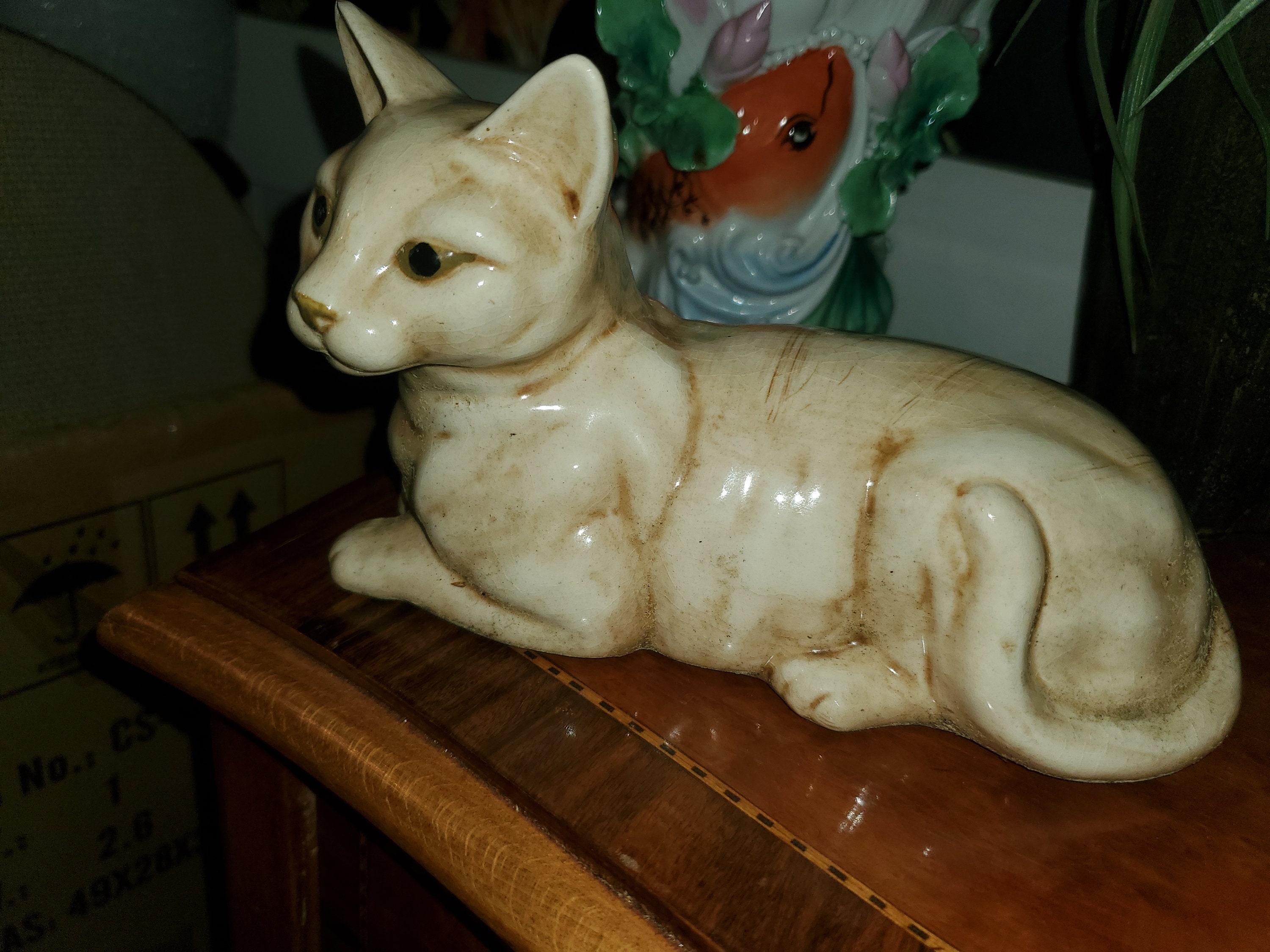 ビンテージ Norleans製 Big eye Cat置物 陶器 シャム猫 ねこ