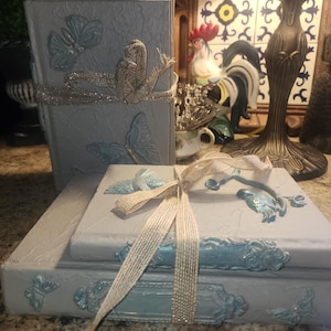 Embellished Decorative Book Stack: Birds & Butterflies, Set of 2