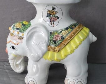 VINTAGE Hand painted Elephant ceramic plant stand table garden table