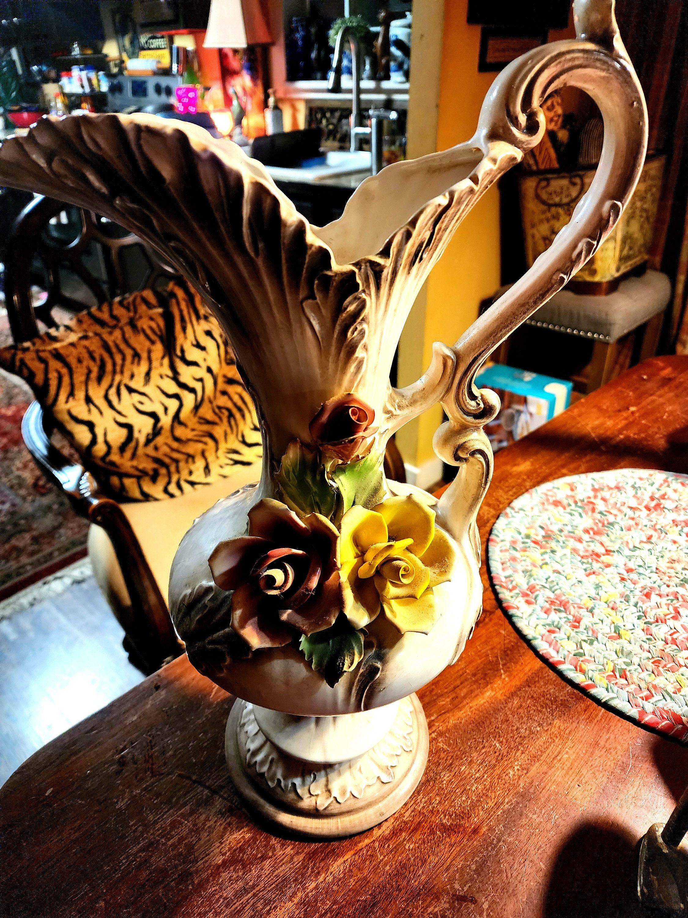 Capodimonte Lg Porcelain Carved Flowers Vase Urn Pitcher Italy - Etsy