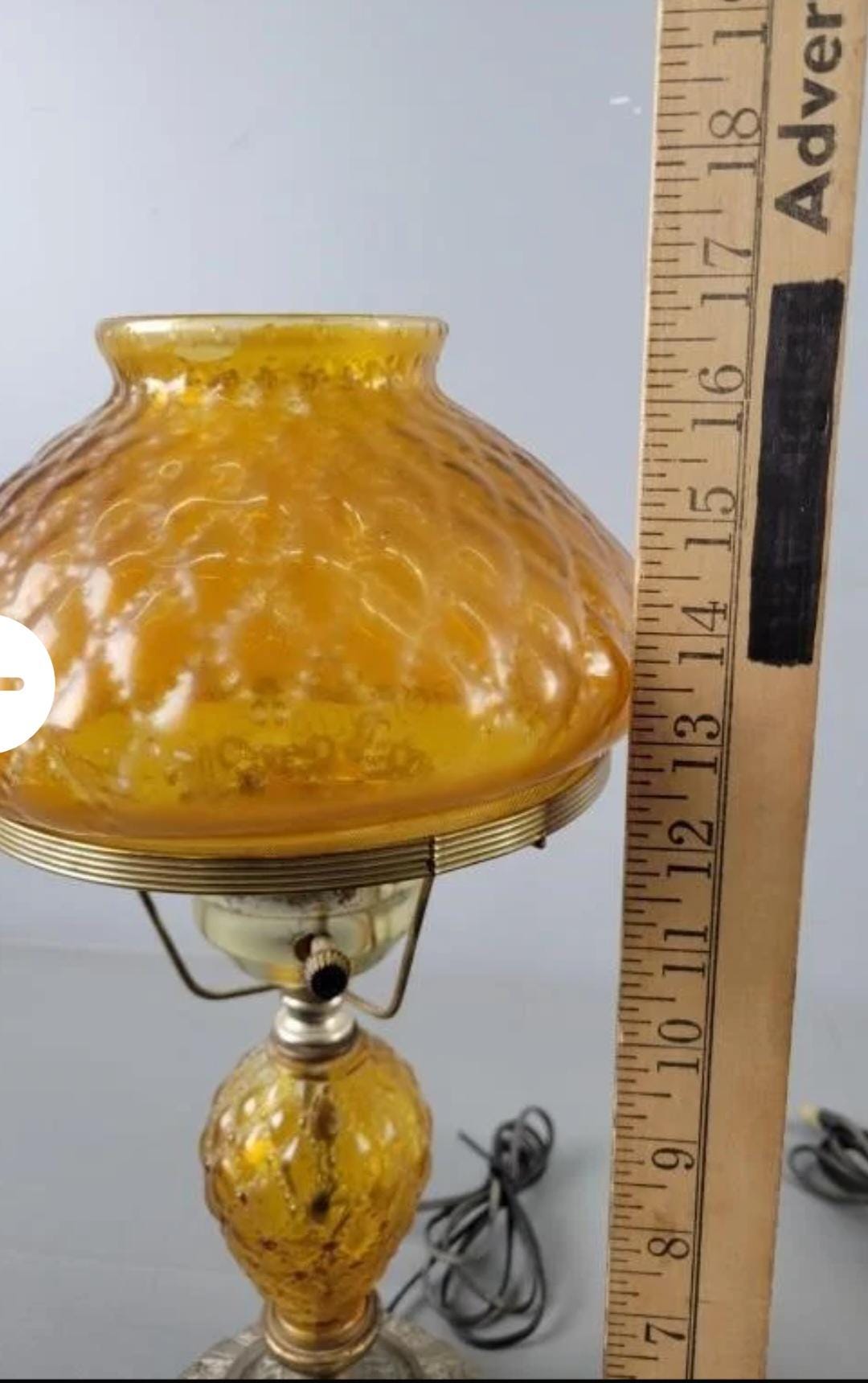Vintage Pair of 2 Ornate Brass Base Amber Diamond Glass Brooks