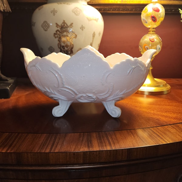 Pink milk glass bowl jeanette ornate pink 1959