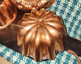 Molde de gelatina de cobre vintage retro, acanalado, 6 1/2"