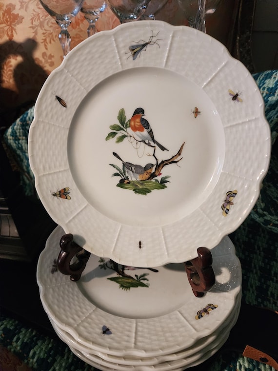 Vintage Ceralene Raynaud Limoges Salad Plates, LES OISEAUX, Set of