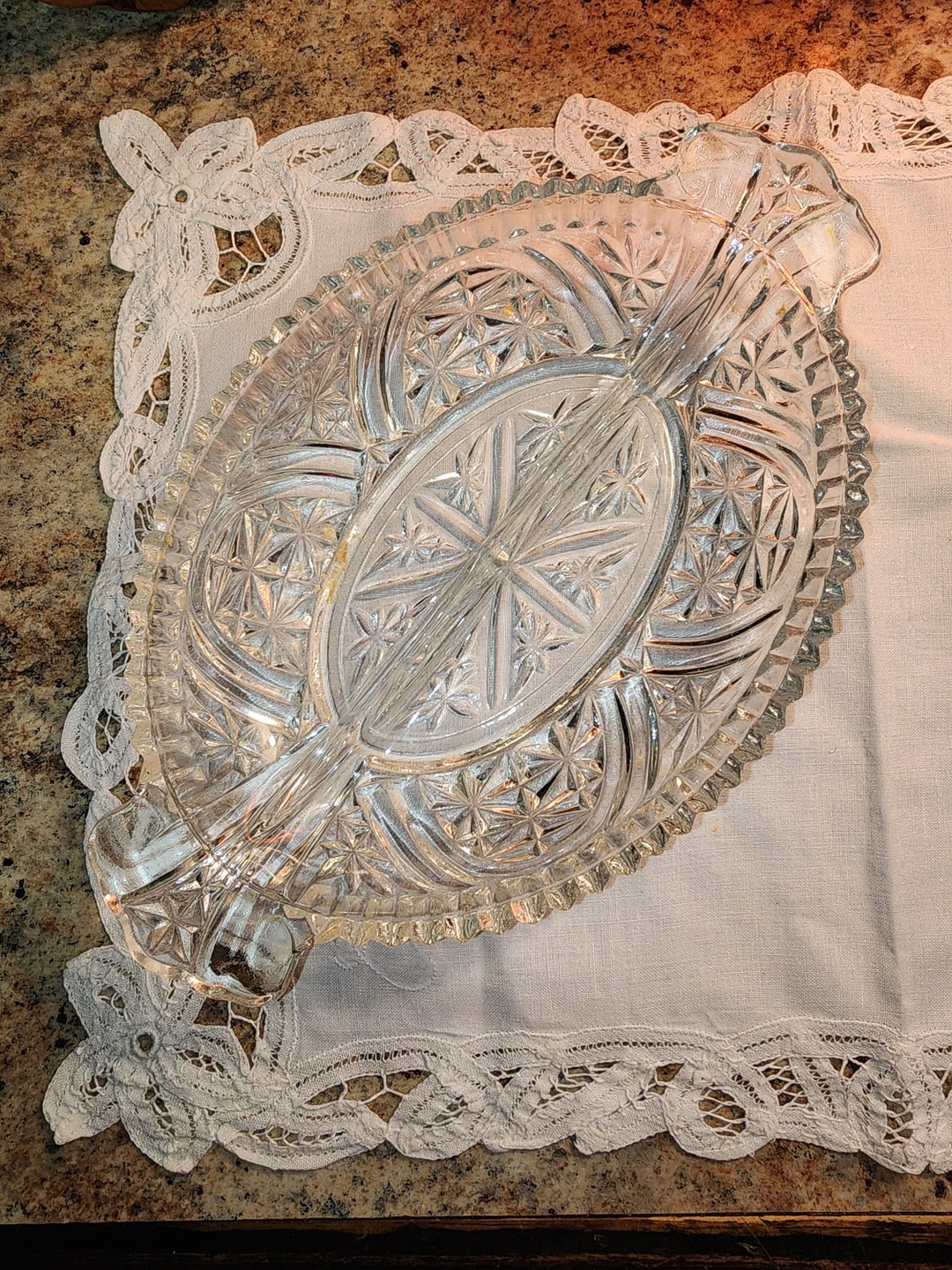 Vintage Pressed Glass Relish Dish With Divider Candy Dish Oval Etsy