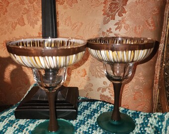 Pair of 2 Hand painted Handmade Margarita Glasses