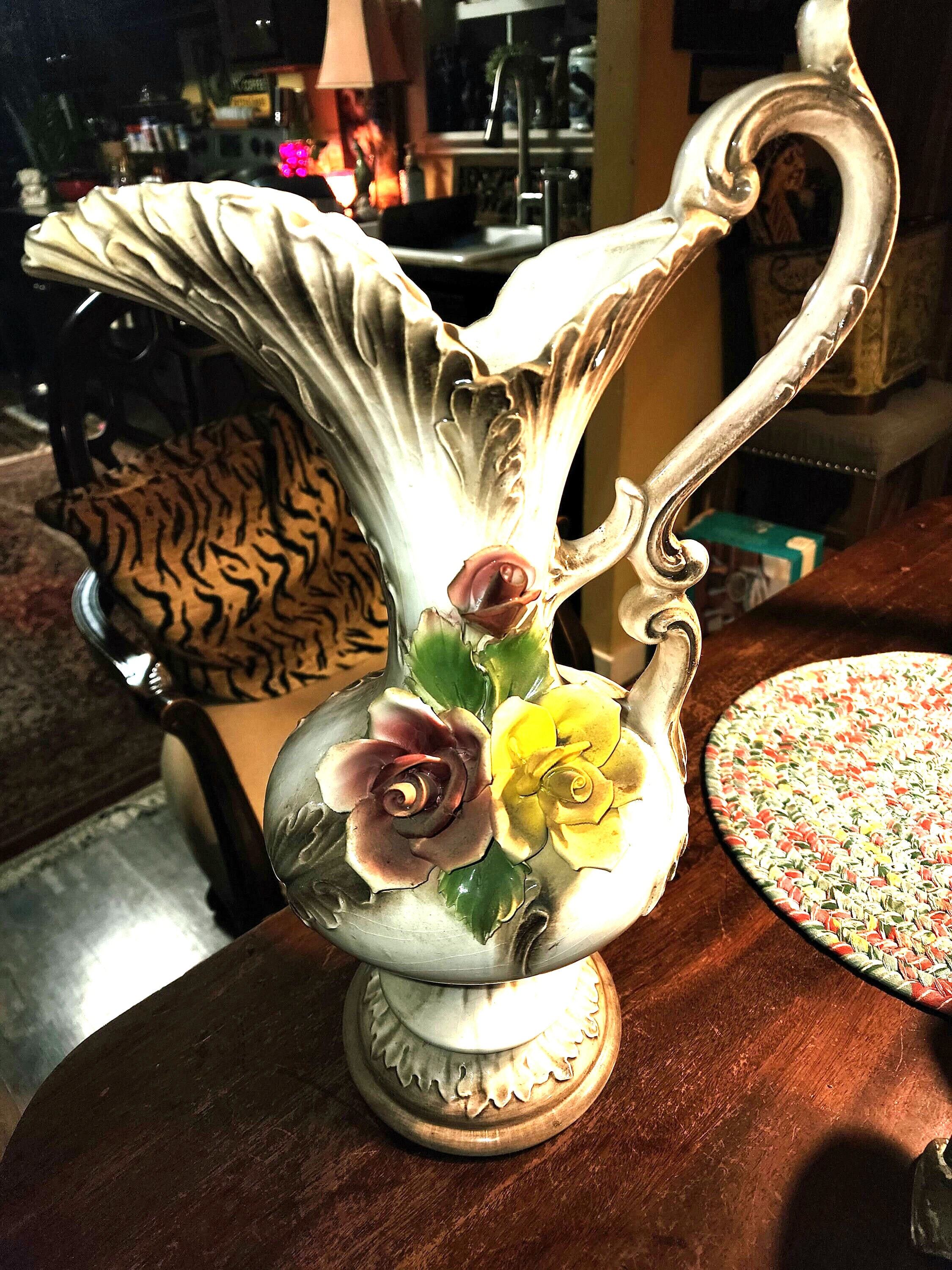 Capodimonte Lg Porcelain Carved Flowers Vase Urn Pitcher Italy - Etsy