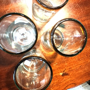 4 Hand Blown Mexican Brown Rim Tom Collins Set Party Barware Tumbler Glasses Lot
