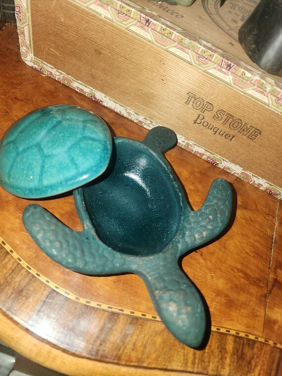 ceramic ring dish turtle with shell lid - image 4