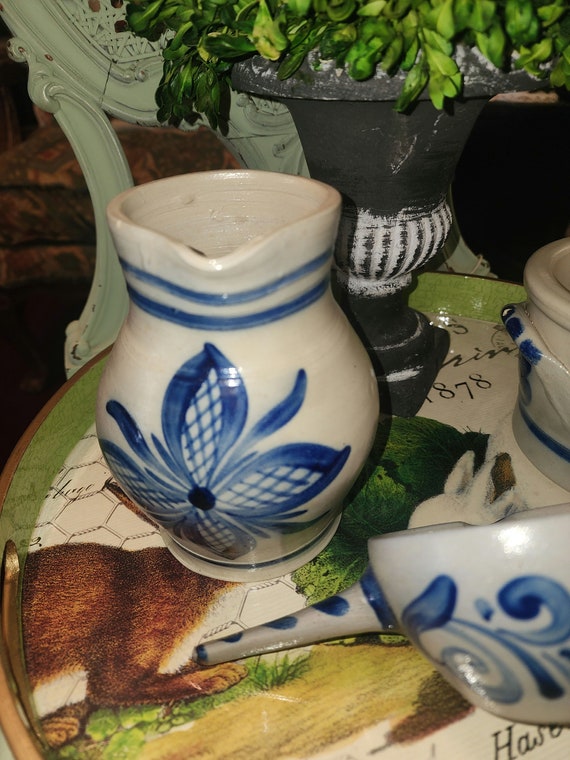 Pichet Allemand En Grès émaillé Au Sel – Kleiraba Keramik, Bleu Cobalt, Westerwald, Vintage