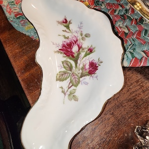 Vintage porcelain trinket tray with roses flora