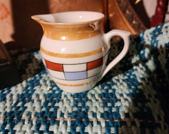 Vintage 1930s Tschechische Lusterware Geometrische Art Deco Sahnekännchen Krug
