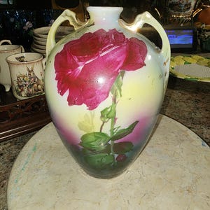 Vintage 8&quot; tall Hand Painted  Porcelian Nippon Vase Roses Floral