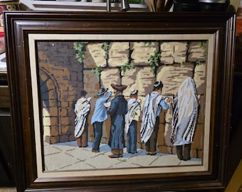 1970er Jahre Antragsmauer Gobelinstickerei: Maulwand Malerei gerahmt (33" x 28" )