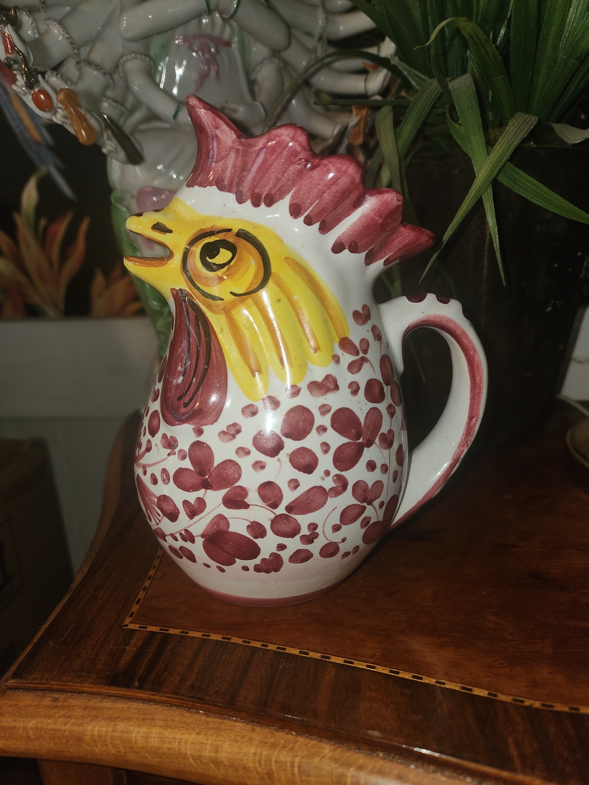Vintage Deruta Italy Rooster Pitcher: Hand Painted Ceramic