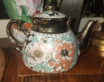 tea pot vintage gold and floral bone china European