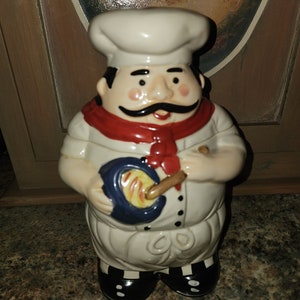 Hand painted fat chef baker porcelain cookie jar