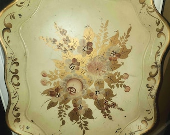 vintage handpainted toile decorative metal tray very large 17 by 21