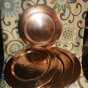 Set of 4 heavy copper hammered chargers plates 14&quot; diameter Tableware decor dining