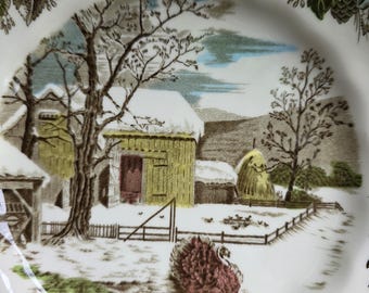 Set di 2 piatti da insalata vintage Johnson Brothers Friendly Village con tacchino, 7 3/4", Inghilterra, 19,7 cm.