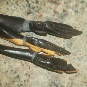 Vtg set of 4 Wooden African Tribal Hand Carved Letter Openers Made in Kenya Besmo 11&quot;