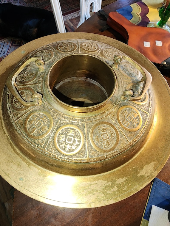 Antique Chinese Zodiac Brass Fondue Soup Warmer Korea Brazier