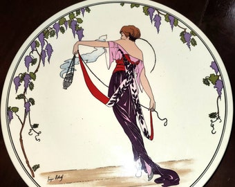 Villeroy and Boch design 1900 bread plate num 6 Robe de satin violet art deco woman
