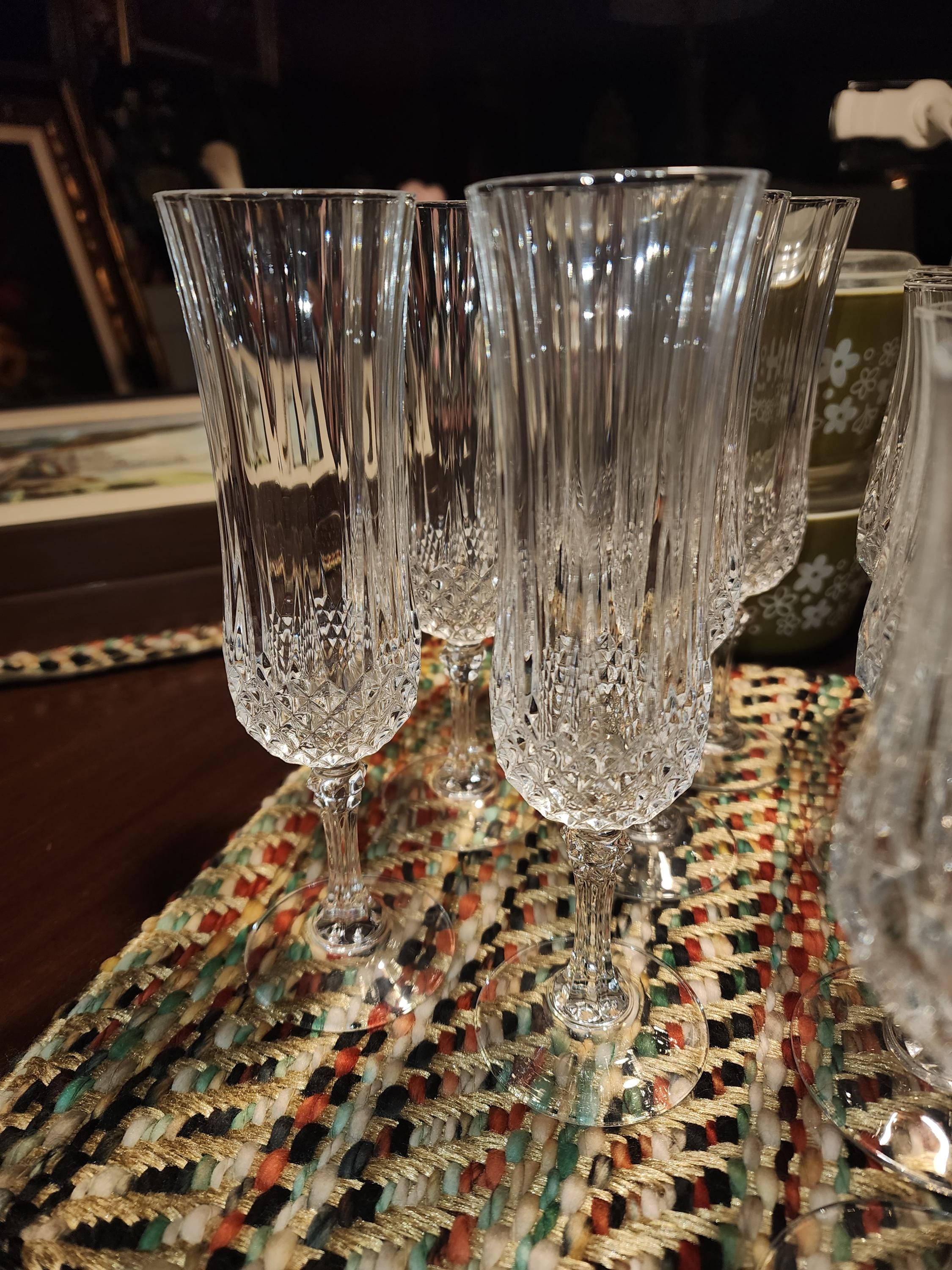 Cristal D’Arques Longchamp Handout Crystal Champagne Flutes Made in France set of 6