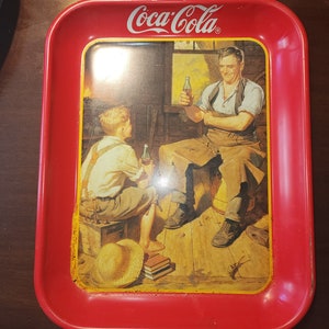 Vintage verzamelobject Coca Cola Coke metalen dienblad Village Blacksmith 1987