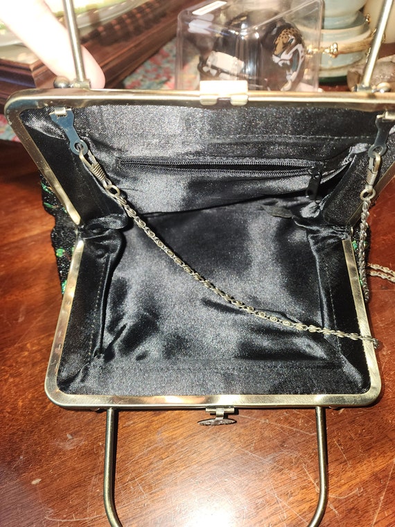 Antique Floral Beaded Purse – handle metal and ch… - image 7